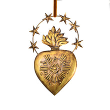 Load image into Gallery viewer, 6in Sacred Heart Ex Voto Star Halo, Antiqued Gold Milagro Ornament
