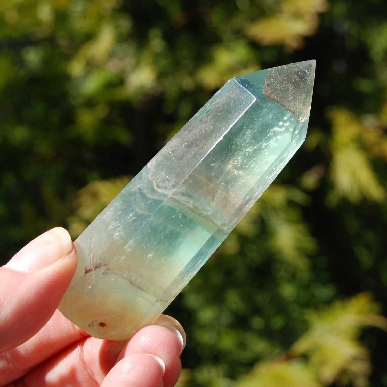 Watermelon Fluorite Crystal Tower, polished green transparent fluorite