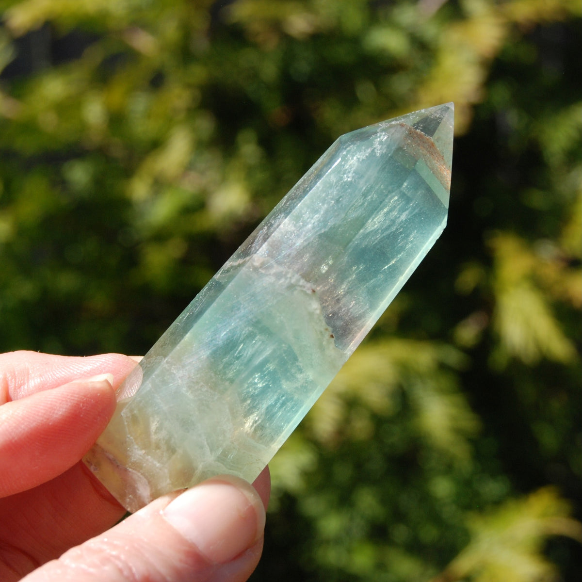 Watermelon Fluorite Crystal Tower, polished green transparent fluorite