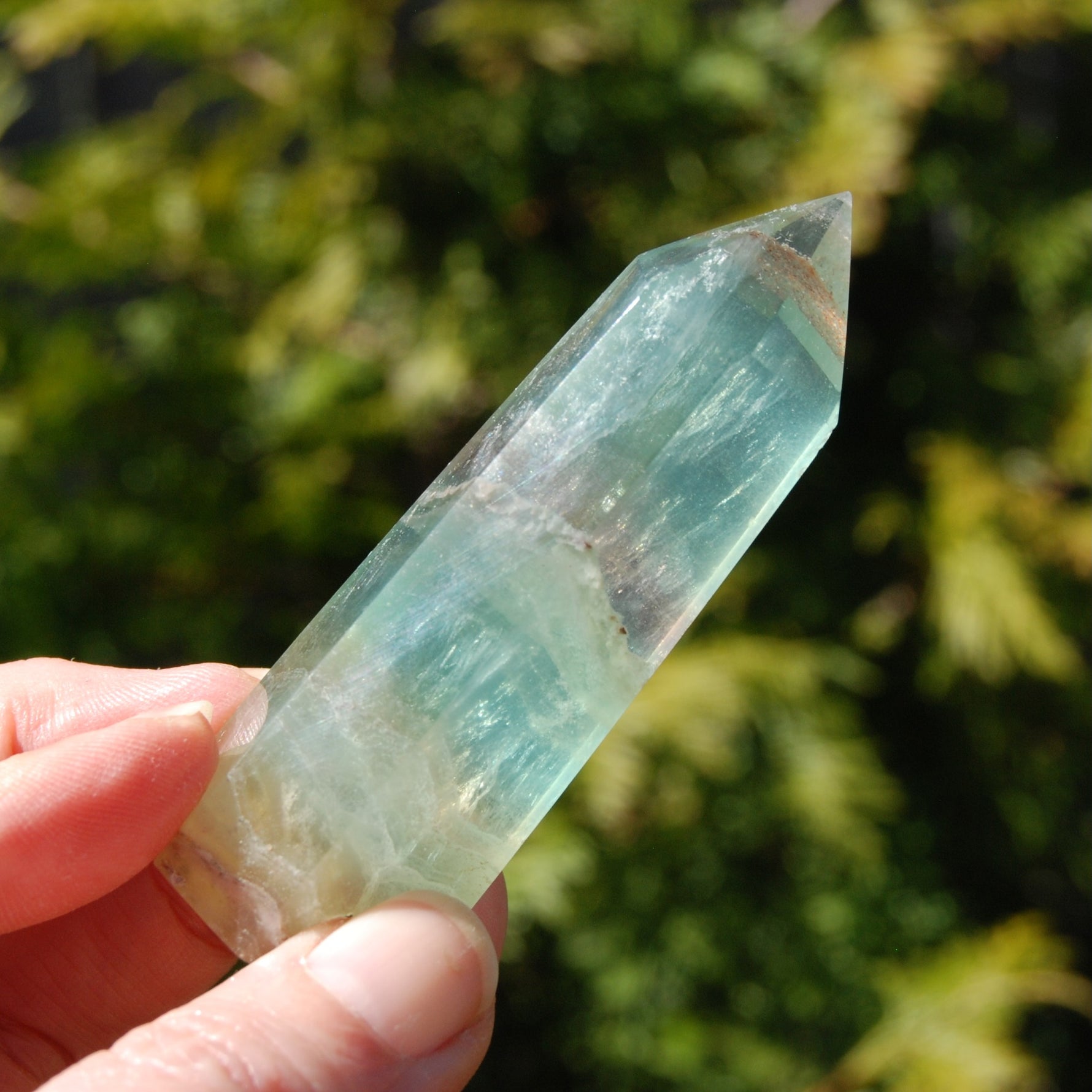 Watermelon Fluorite Crystal Tower, polished green transparent fluorite