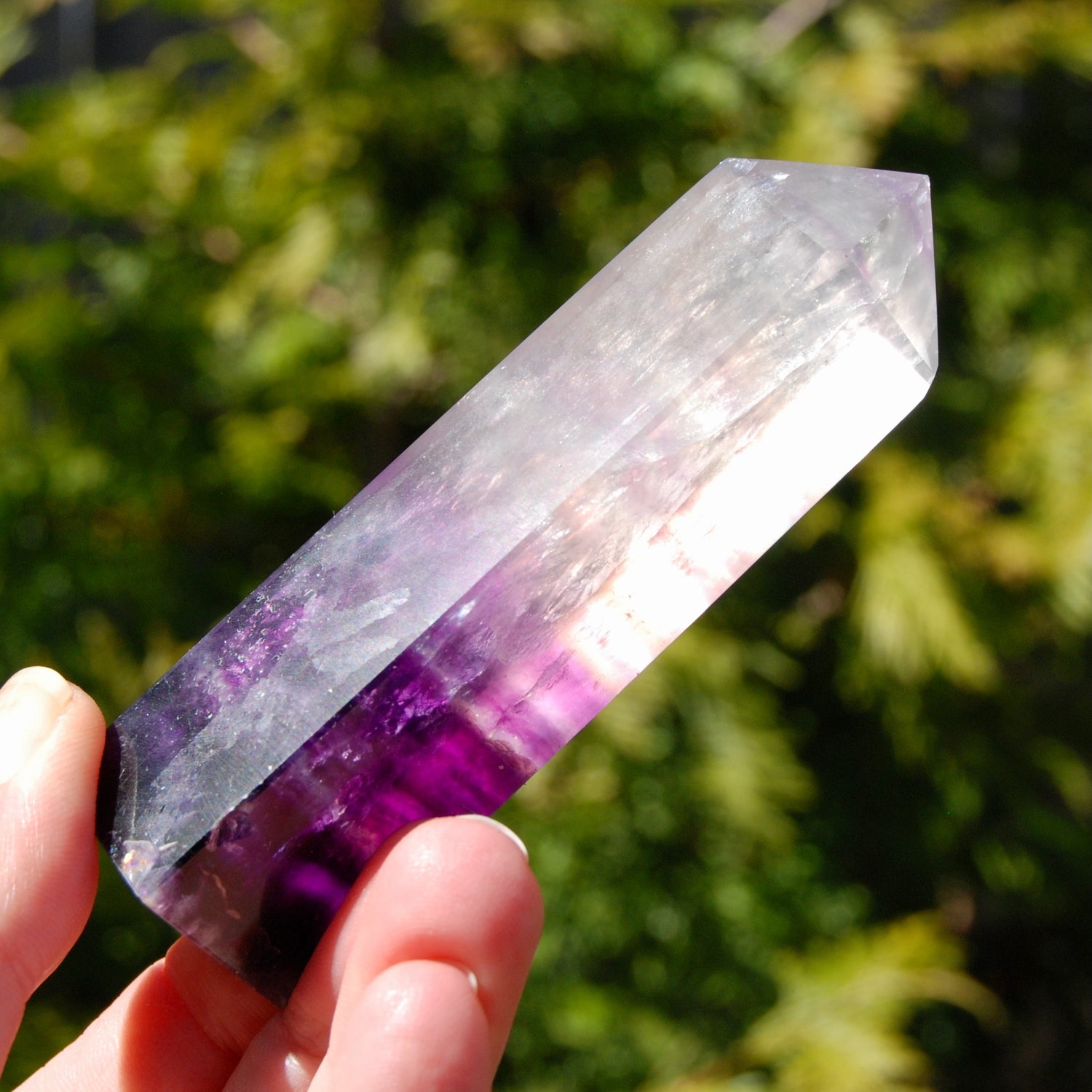 Transparent Magenta Pink Fluorite Crystal Tower
