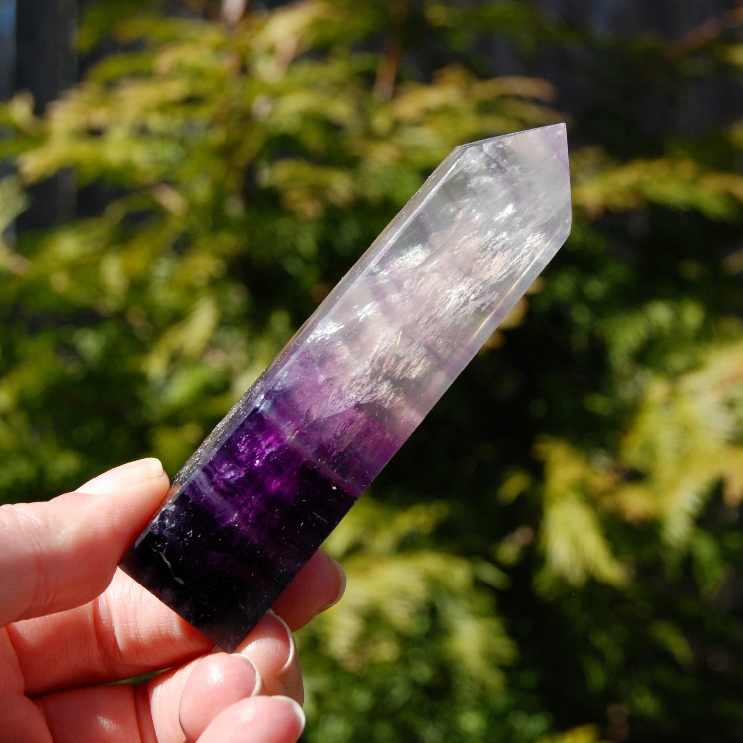 Transparent Magenta Pink Fluorite Crystal Tower