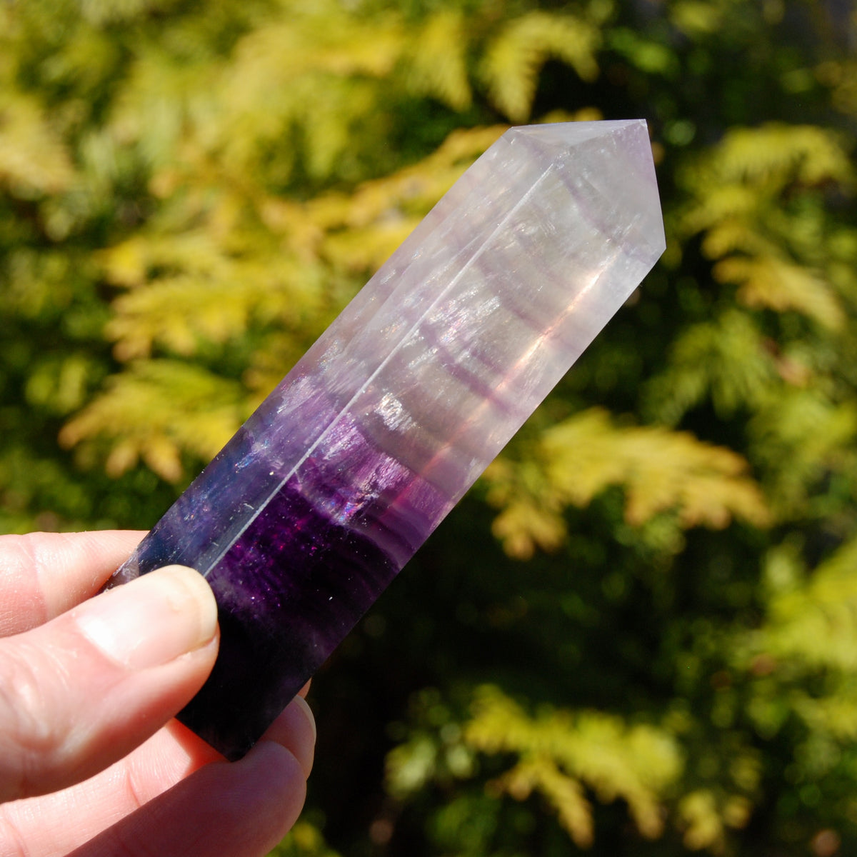 Transparent Magenta Pink Fluorite Crystal Tower