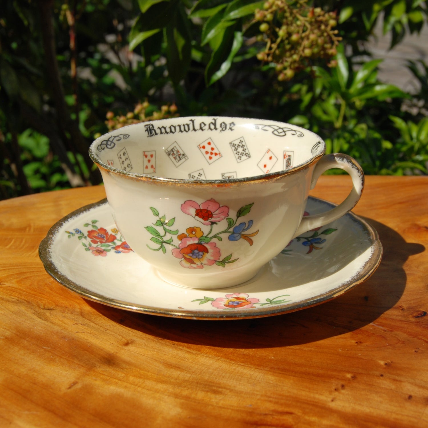 Antique Cup of Knowledge Fortune Telling Teacup ORIGINAL Alfred Meakin Royal Marigold Design c1930