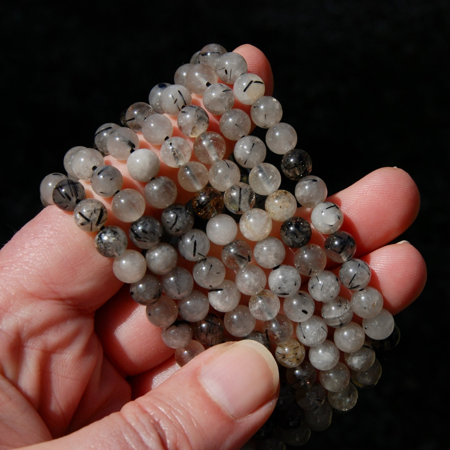Black Tourmaline Quartz Crystal Beaded Bracelet