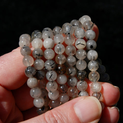 Black Tourmaline Quartz Crystal Beaded Bracelet