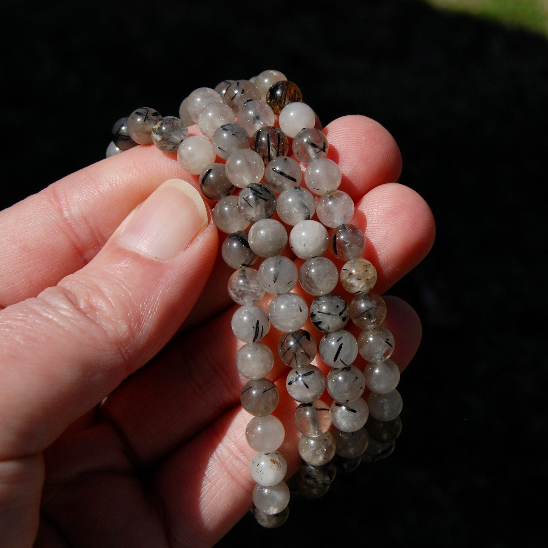 Black Tourmaline Quartz Crystal Beaded Bracelet