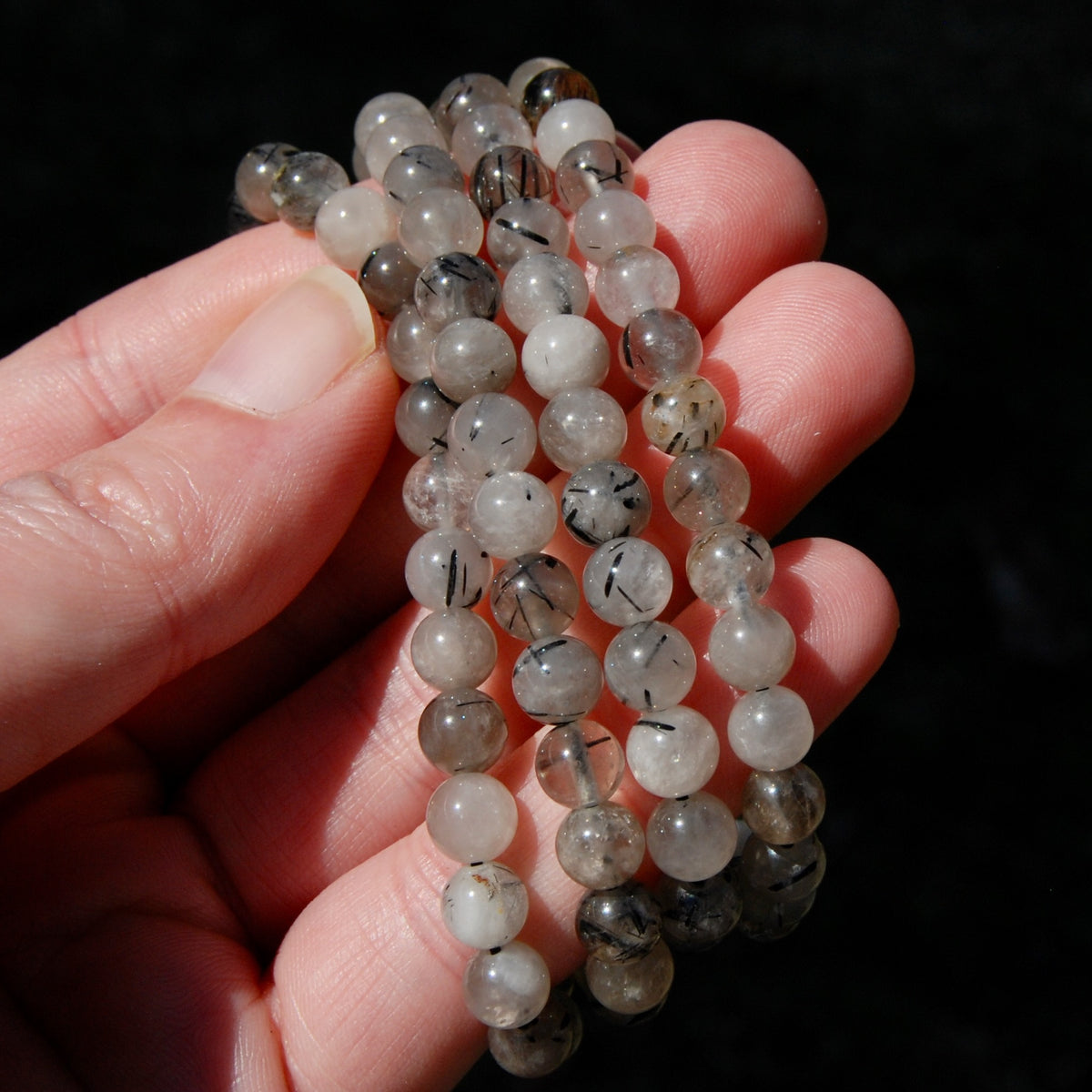 Black Tourmaline Quartz Crystal Beaded Bracelet