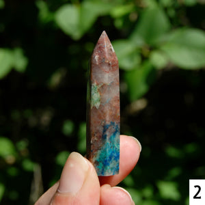 Phoenix Stone Ajoite Malachite Azurite Chrysocolla Quartz Crystal Tower, Messina Mine