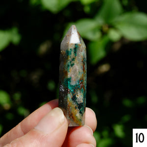 Phoenix Stone Ajoite Malachite Azurite Chrysocolla Quartz Crystal Tower, Messina Mine