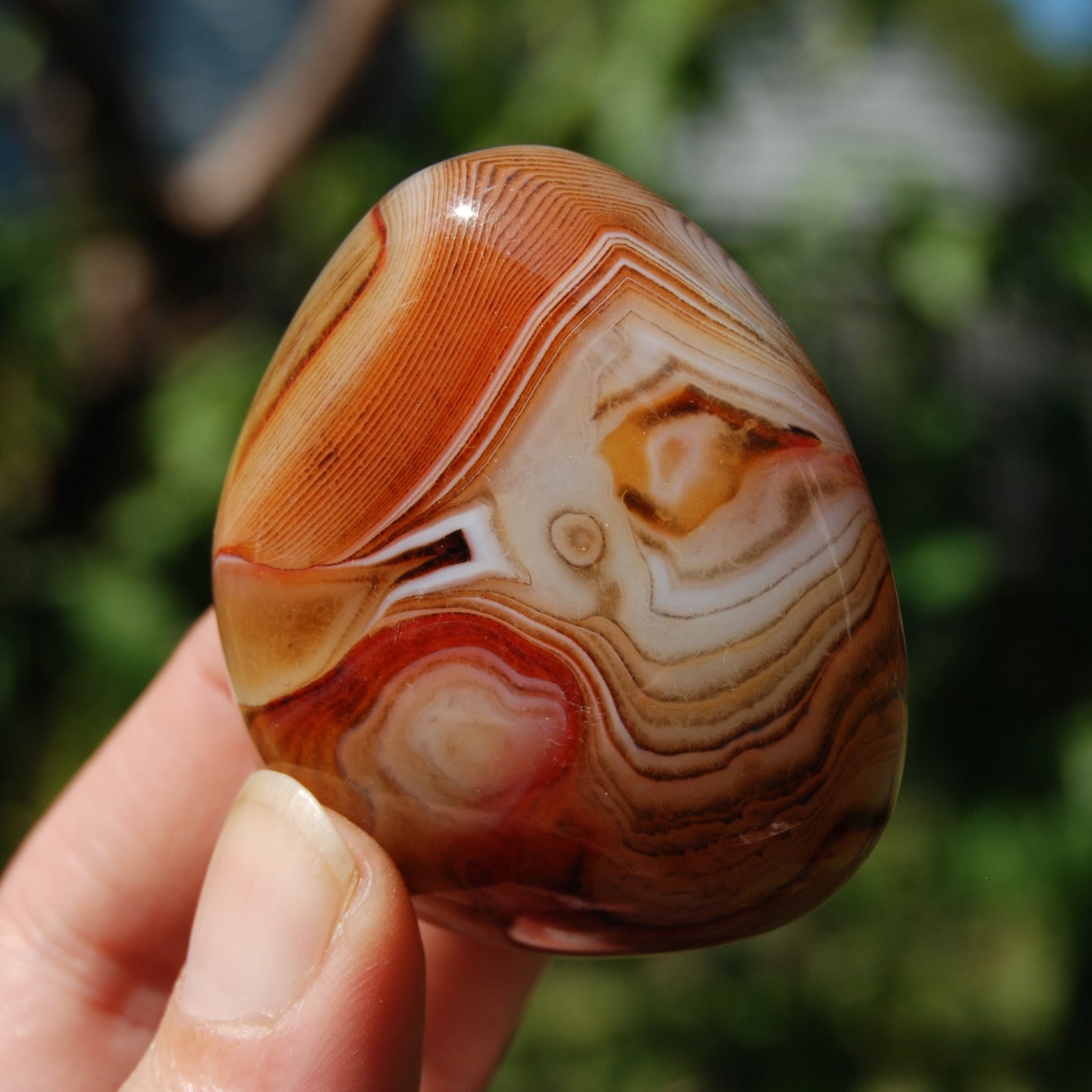 Red Sardonyx Banded Agate Crystal Palm Stone