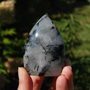 Black Tourmaline Clear Quartz Crystal Flame Tower, Brazil