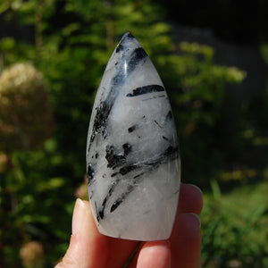 Black Tourmaline Clear Quartz Crystal Flame Tower