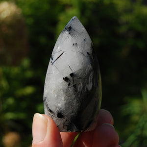 Black Tourmaline Clear Quartz Crystal Flame Tower, Brazil