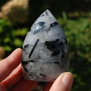 Black Tourmaline Clear Quartz Crystal Flame Tower, Brazil