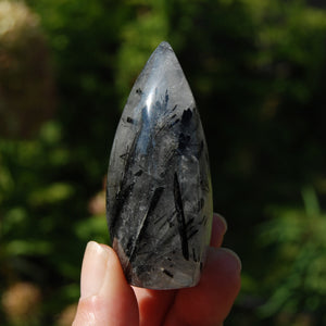 Black Tourmaline Clear Quartz Crystal Flame Tower, Brazil