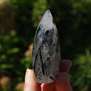 Black Tourmaline Clear Quartz Crystal Flame Tower, Brazil