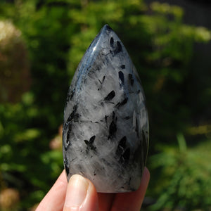 Black Tourmaline Clear Quartz Crystal Flame Tower