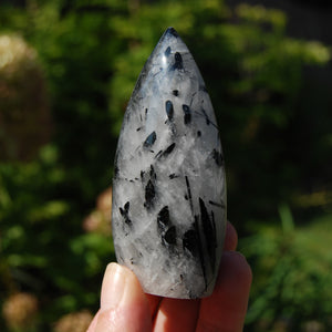 Black Tourmaline Clear Quartz Crystal Flame Tower