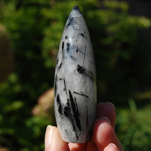 Black Tourmaline Clear Quartz Crystal Flame Tower