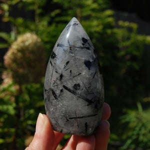 Black Tourmaline Clear Quartz Crystal Flame Tower