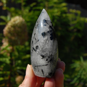 Black Tourmaline Clear Quartz Crystal Flame Tower