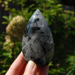 Black Tourmaline Clear Quartz Crystal Flame Tower