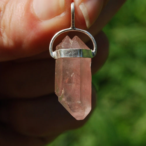 DT Tantric Twin Pink Lithium Lemurian Seed Crystal Pendant for Necklace, Brazil