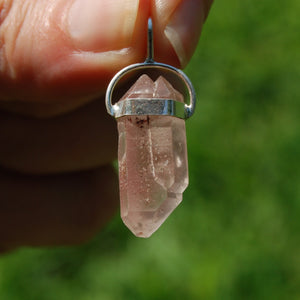 DT Tantric Twin Pink Lithium Lemurian Seed Crystal Pendant for Necklace, Brazil