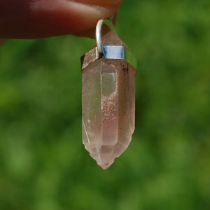 DT Tantric Twin Pink Lithium Lemurian Seed Crystal Pendant for Necklace, Brazil