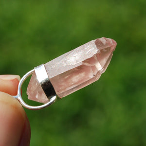 DT Tantric Twin Pink Lithium Lemurian Seed Crystal Pendant for Necklace, Brazil