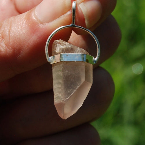 Grounding Pink Lithium Lemurian Seed Quartz Crystal Pendant