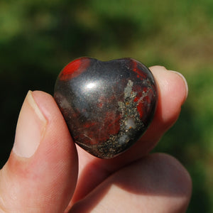 African Bloodstone Crystal Heart Shaped Palm Stone