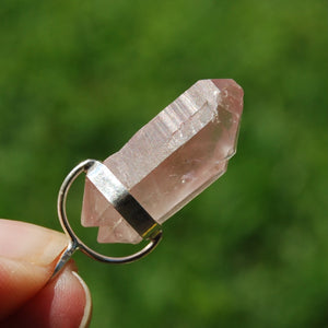 DT Tantric Twin Pink Lithium Lemurian Seed Crystal Pendant for Necklace, Brazil