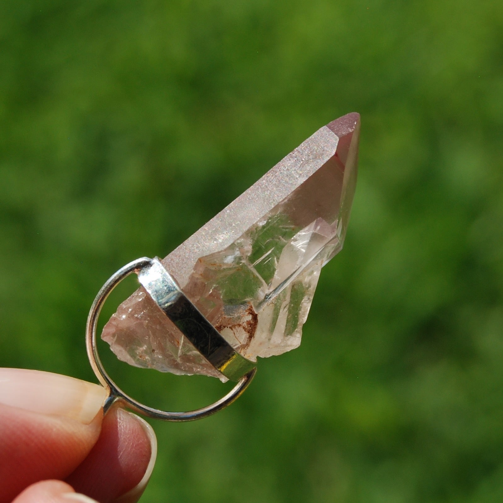Inner Child Penetrator Pink Lithium Lemurian Seed Quartz Crystal Pendant