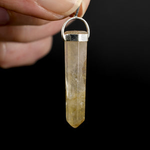 Dow Channeler Natural Golden Rutile Quartz Crystal Pendant for Necklace, Gold Rutilated Quartz