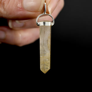 Dow Channeler Natural Golden Rutile Quartz Crystal Pendant for Necklace, Gold Rutilated Quartz