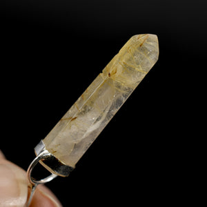 Dow Channeler Natural Golden Rutile Quartz Crystal Pendant for Necklace, Gold Rutilated Quartz