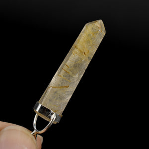 Dow Channeler Natural Golden Rutile Quartz Crystal Pendant for Necklace, Gold Rutilated Quartz