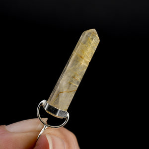 Dow Channeler Natural Golden Rutile Quartz Crystal Pendant for Necklace, Gold Rutilated Quartz