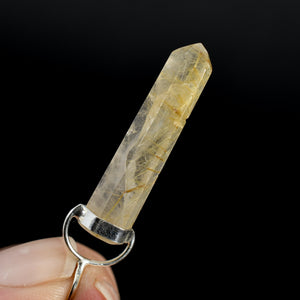 Dow Channeler Natural Golden Rutile Quartz Crystal Pendant for Necklace, Gold Rutilated Quartz