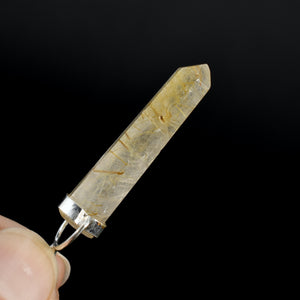 Dow Channeler Natural Golden Rutile Quartz Crystal Pendant for Necklace, Gold Rutilated Quartz