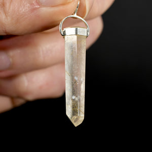 Dow Channeler Natural Golden Rutile Quartz Crystal Pendant for Necklace, Gold Rutilated Quartz