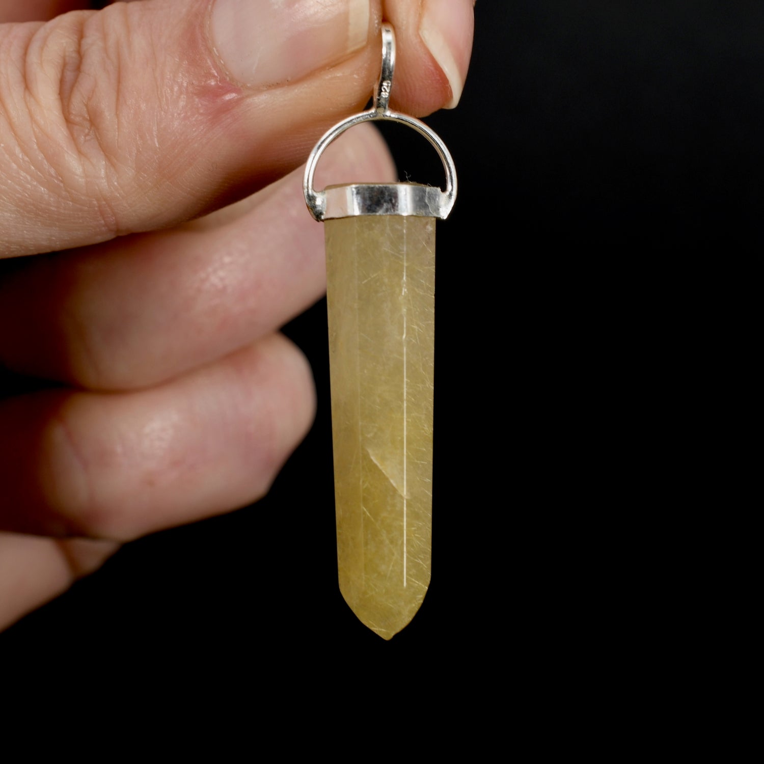 Dow Channeler Natural Golden Rutile Quartz Crystal Pendant for Necklace, Gold Rutilated Quartz
