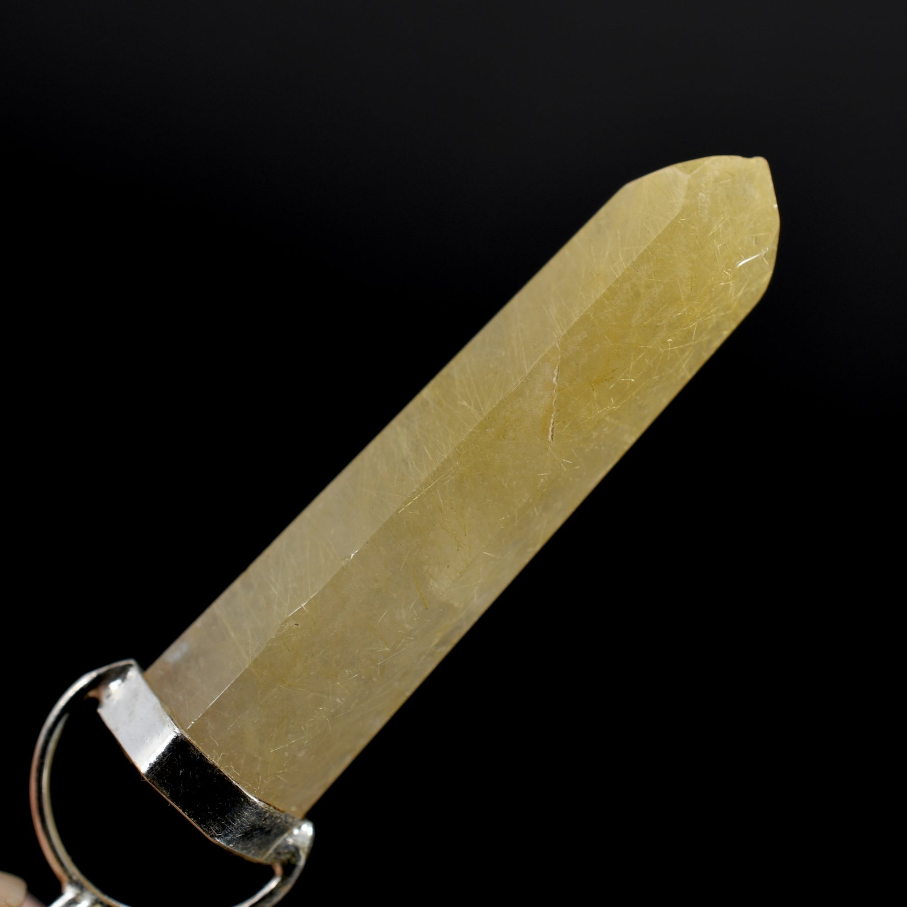 Dow Channeler Natural Golden Rutile Quartz Crystal Pendant for Necklace, Gold Rutilated Quartz