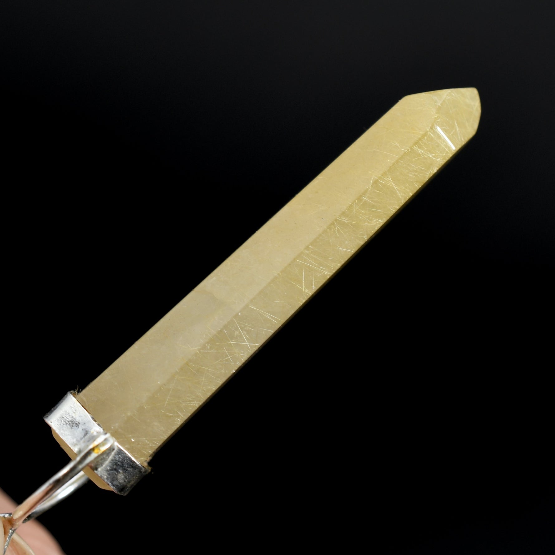 Dow Channeler Natural Golden Rutile Quartz Crystal Pendant for Necklace, Gold Rutilated Quartz