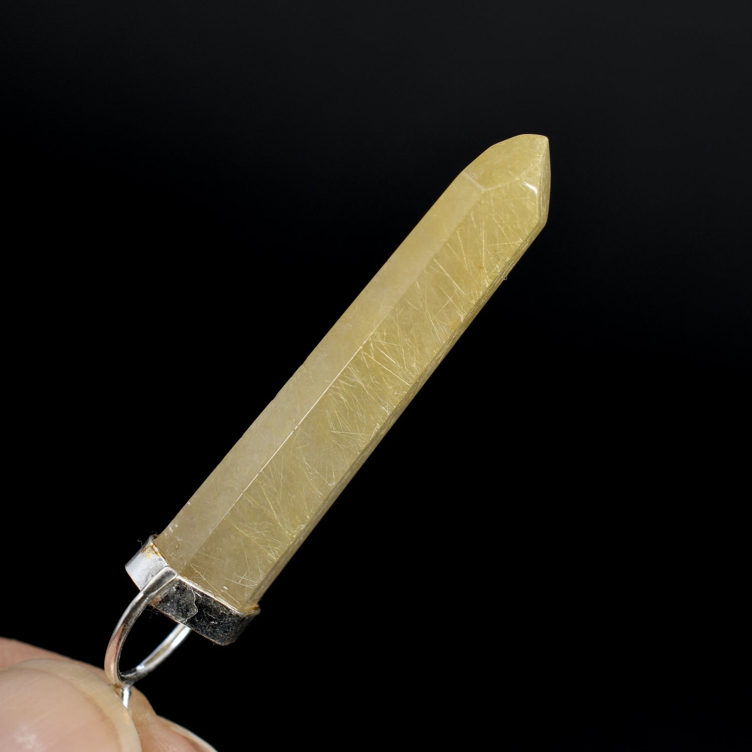 Dow Channeler Natural Golden Rutile Quartz Crystal Pendant for Necklace, Gold Rutilated Quartz