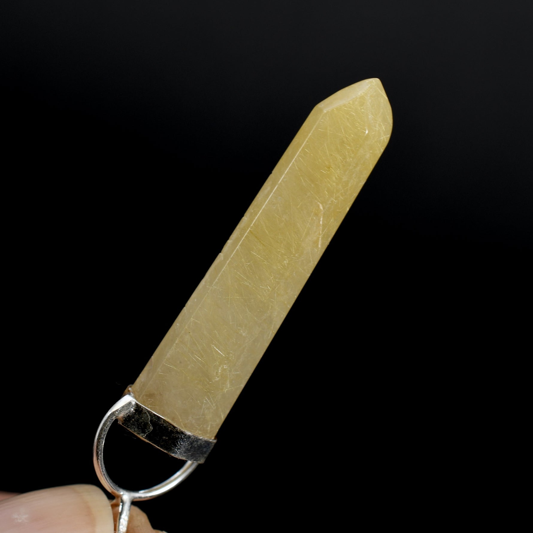Dow Channeler Natural Golden Rutile Quartz Crystal Pendant for Necklace, Gold Rutilated Quartz