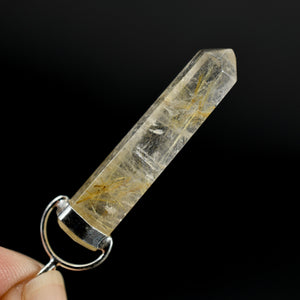 Natural Golden Rutile Quartz Crystal Pendant for Necklace, Gold Rutilated Quartz