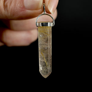 Dow Channeler Natural Golden Rutile Quartz Crystal Pendant for Necklace, Gold Rutilated Quartz